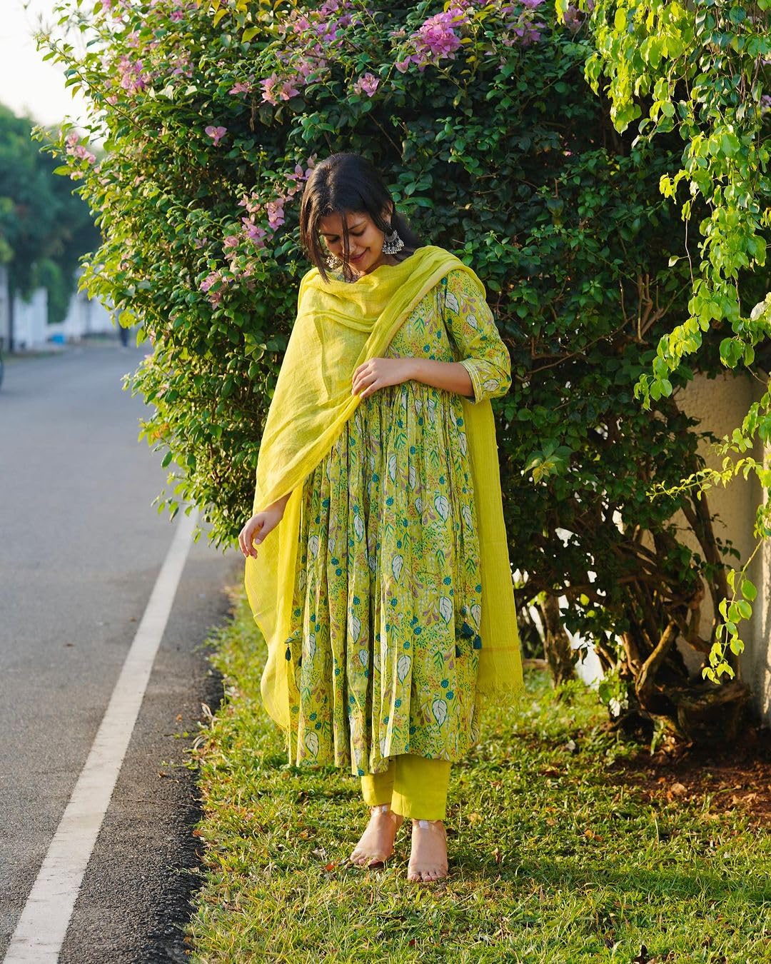 Anni Designer Women'S Rayon Viscose Printed Anarkali Kurta With Pant & Dupatta (Horizon Green_Xxl_Green_Xx-Large),Green,2XL,Vicose Rayon,Anarkali,