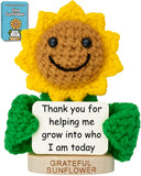 Appreciation Gift for Women - Cute Handmade Sunflower Crochet Holding a Thank You Card for Mom, Dad, Boss, Teacher, Grandma, Big