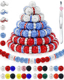 180PCS FIVEIZERO 10mm Rhinestone Beads for Jewelry Making - Sparkly Round Crystal Clay Beads & Spacers in Patriotic Baseball Tea
