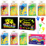 JMMICO 24 Pack Scratch Art Notebook+Sticky Hands+Stickers,Scratch Art Christmas Party Favors for Kids,Birthday Bulk Toys,Christm