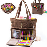 MYBAGZING Large Crochet Tote - Corduroy Yarn Bag - Yarn Holder for Crocheting - Storage Bag for Crochet Hooks, Knitting Accessor