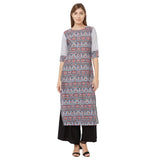 Gosriki Women'S Grey Crepe Straight Calf Length Ethnic Printed Kurti(Krish-65150-Xl_Grey),Grey,,B07XCXQLVW