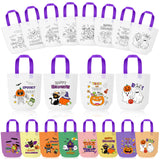 Halloween Coloring Goodie Bags for Kids - 24Pcs Happy Halloween Bulk Color Your Own Gift Bags with Handle Trick or Treat Reusabl