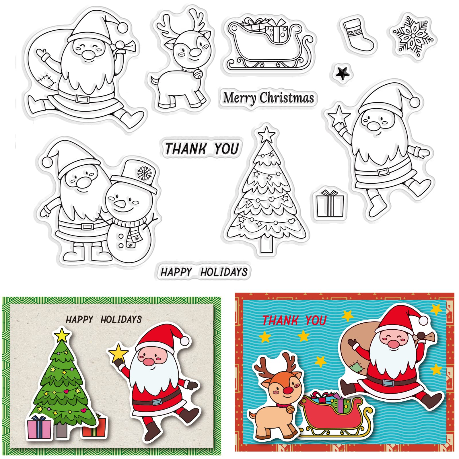 CRASPIRE Merry Christmas Clear Stamp Santa Claus Snowman Reindeer Christmas Tree Transparent Silicone Stamps for Card Making DIY
