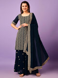 Wedani Georgette Embroidered Sequins Kurta Set With Suptta (In Alpha 2Xl Regular Turquoise),TURQUOISE,2XL,Georgette,A-Line,