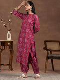 Libas Womens Printed Silk Blend Straight Kurta With Salwar And Dupatta Pink 2Xl