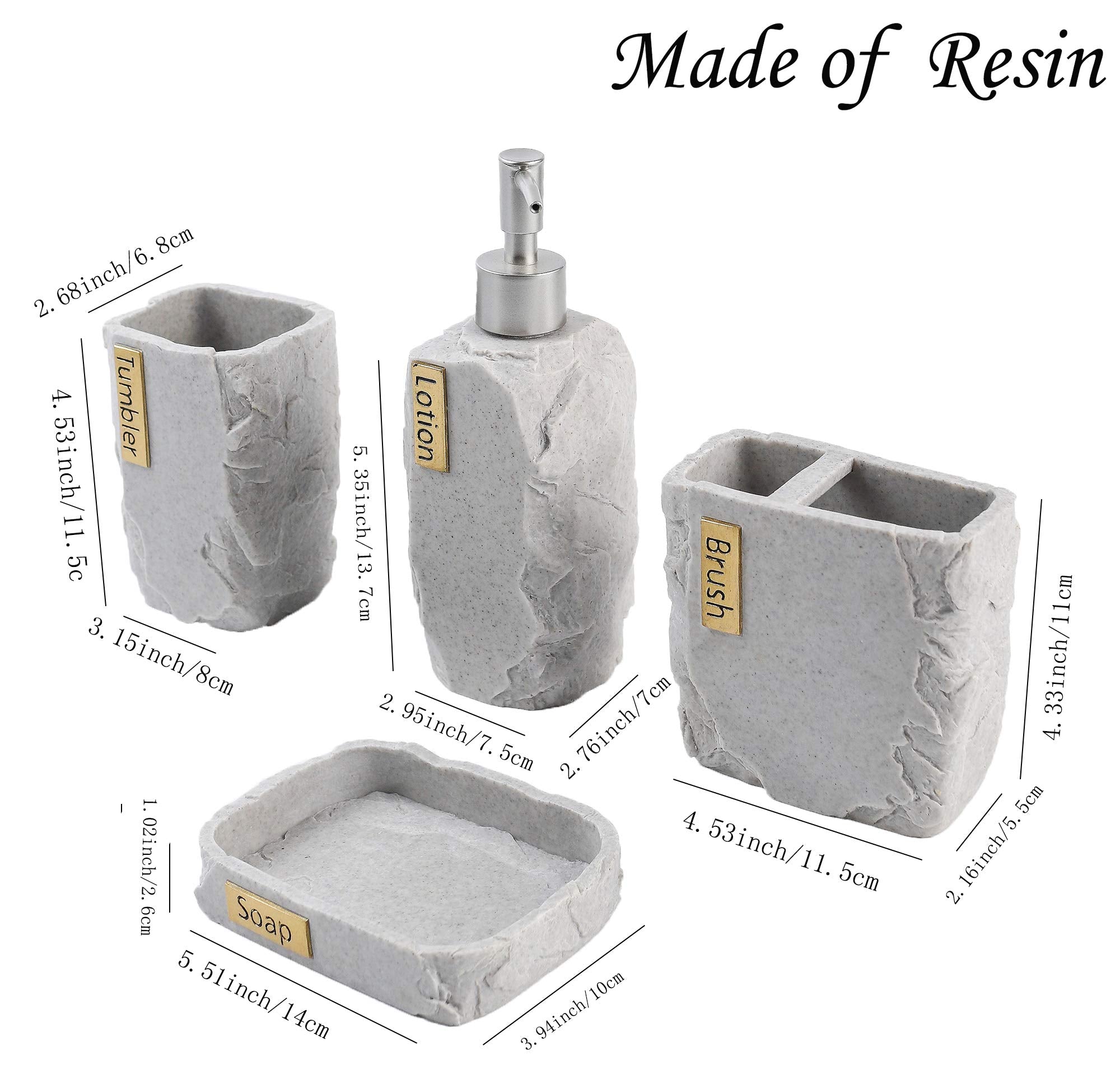 Hymmah Bathroom Accessories Set,Marble Design Toothbrush Holder,Farmhouse Bathroom Decor,4 Pcs Resin Gift Set Apartment Necessit