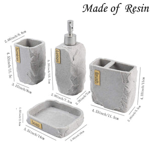 Hymmah Bathroom Accessories Set,Marble Design Toothbrush Holder,Farmhouse Bathroom Decor,4 Pcs Resin Gift Set Apartment Necessit
