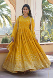 Wedani Georgette Anarkali Kurta Set With Dupatta For Women,Yellow,M,Georgette,Anarkali,