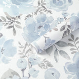 Micpolo Peel and Stick Wallpaper Floral Blue Wall Paper Boho Watercolor Waterproof Wallpaper for Bathroom Laundry Room Removable