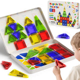 Portable Magnetic Tiles for Kids Travel - 40pcs STEM Building Blocks with Visual Storage Guide & Metal Box Play Base, Toddler Ai