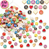 Sureio 114 Pcs Alloy Alphabet Letter Beads 8 mm Flat Round with Letter A-Z Plated Metal Initial Loose Spacer Beads for DIY Brace