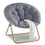 YSSOA Saucer Chair, Comfy Faux Fur Chair for Bedroom, Saucer Chairs for Adults, Teens, Round Shaped Moon Chair with Foldable Met