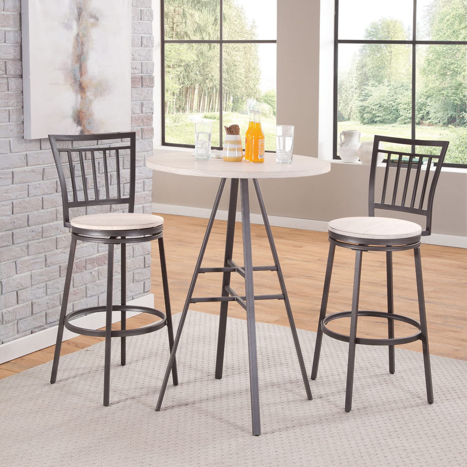 American Woodcrafters Jacey 3-Piece White-Wash And Metal Pub Height Table Set