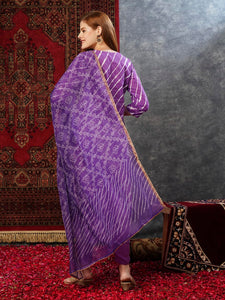 Gosriki Women'S Cotton Blend Straight Printed Kurta With Pant & Dupatta (Doremi Purple-Jl-Gs_M_Purple_Medium),Purple,,B0D73YMD27