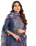 SKYLEE Ladies Silk Blend Embroidered Straight Kurta with Trousers and Dupatta, Ultra Violet, M