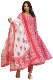 Gosriki Women'S Cotton Blend Anarkali Printed Kurta With Pant & Dupatta (Gym-Red-Bfv-Gs_M_Red_Medium),Red,,B0CPXTVKSF