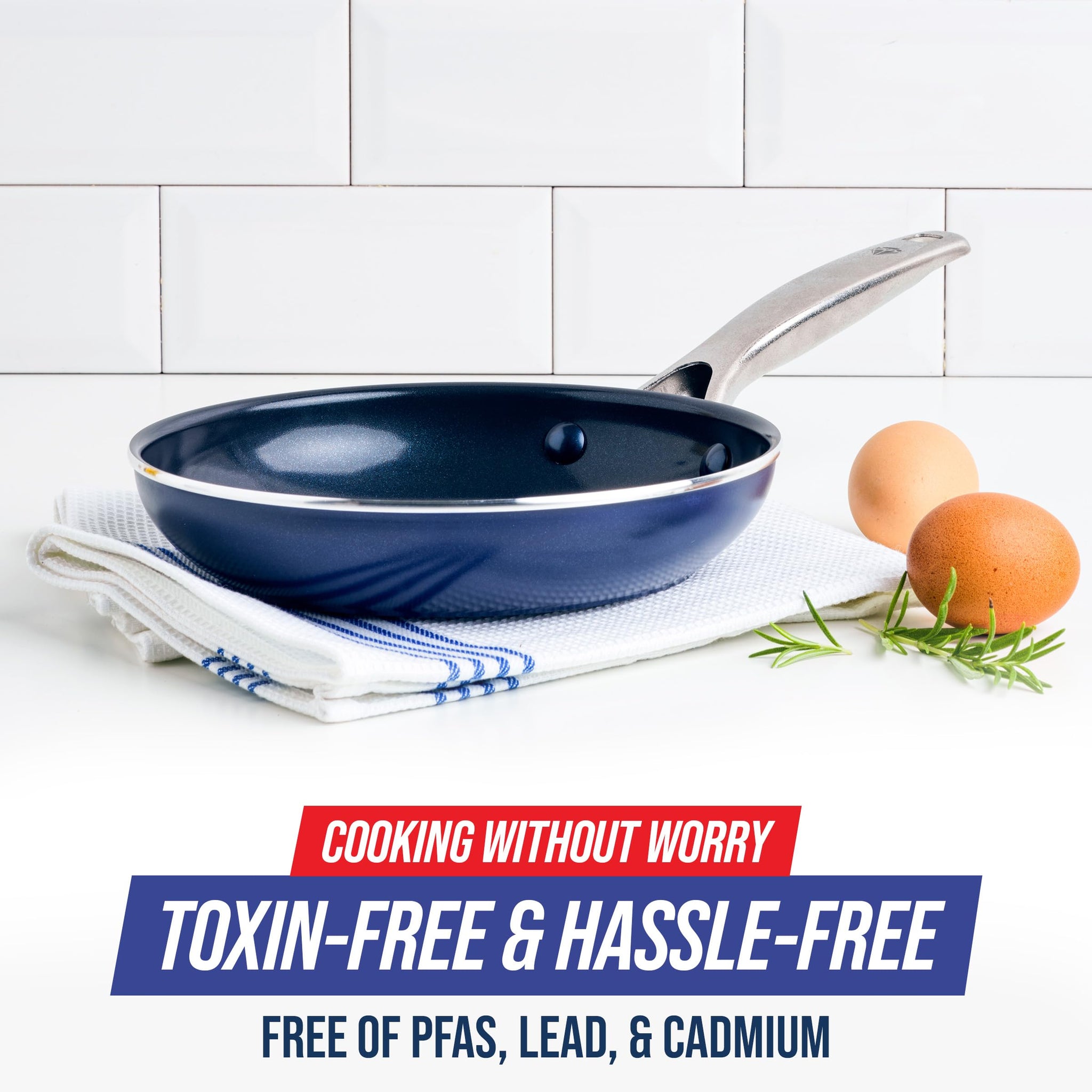 Blue Diamond Frying Pan 8Skillet, Diamond Infused Healthy Ceramic Nonstick, PFAS and PFOA-Free, Dishwasher and Oven Safe, Ev