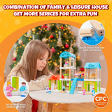 42-Piece Small Wooden Dollhouse Set, 4-Room Family Toy House with 4 Movable Dolls, DIY Doll House Furniture Accessories, Birthda