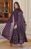 Wedani Georgette Sequins Embroidered Work Anarkali Kurta Set For Womens (In Alpha L Regular Wine),WINE,L,Georgette,Anarkali,