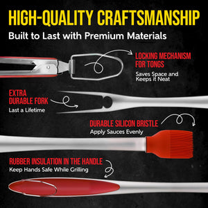 Kaluns BBQ Grilling Accessories, Grilling Gifts for Men Dad, Grill Tools for Outdoor Grill, Heavy Duty Stainless Steel Grill Set