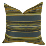 Plutus Brands Plutus Chic Stripe Indigo Handmade Throw Pillow, 20 X 30 Queen, Dark Blue/Olive Green/Cream