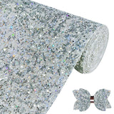 Greatdiy Sparkly Laser Silver Chunky Glitter Faux Leather Roll 12 x 52 inch Shiny Solid Color Synthetic Leatherette Fabric for B