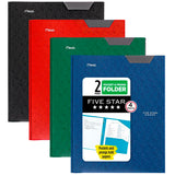 Five Star 2 Pocket Folders, 4 Pack, Plastic Folders with StayPut Tabs and Prong Fasteners, Holds 81/2 x 11 Paper, Writable L