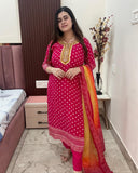 Gosriki Women'S Rayon Blend Printed Straight Kurta With Pant & Dupatta (Subhi Pink-Gs_L_Pink_Large),Pink,,B0DRNM6F2W