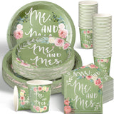Zhehao 250 Pcs Mr. and Mrs. Bridal Shower Plates Napkins Sets 50 Pcs 9'' Dinner Plates and 7'' Dessert Plate and 9oz Cups 100 Na
