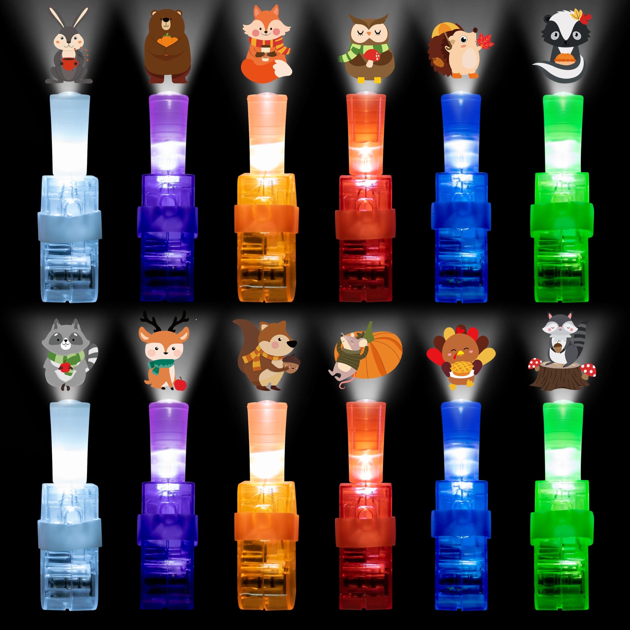 Haooryx Fall Thanksgiving Animals Finger Lights - 36Pcs Autumn Animal LED Light Up Finger Lights for Kids Turkey Squirrel Bear G
