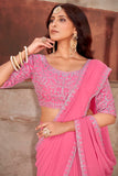 Glory Sarees Women'S Georgette Ready To Wear Saree With Silk Blouse Piece (Readymade_Saree106_Pink)