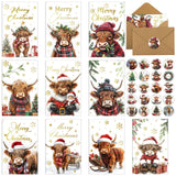 Motiskyy 80 Sets Christmas Highland Cow Blessed Note Cards Bulk with Envelopes and 4 Sheets Stickers Vintage Merry Christmas Car