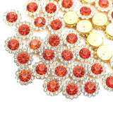 12mm 150pcs Orange Red Sew on Rhinestones, Crystals Glass Gems with Metal Base Claw Flatback Rhinestones for Crafting, Sunflower