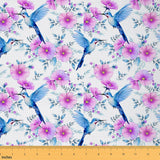 Feelyou Hummingbird Upholstery Fabric by The Yard, Blue Tropical Birds Pink Floral Reupholstery Fabric for Chairs, Watercolor Sp
