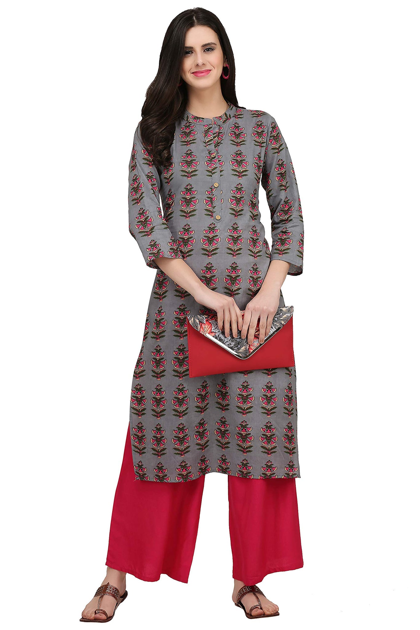 Gosriki Women'S Cotton Kurta (Kur190022-Xl_X-Large_Grey),grey,,B07QGM8DG8