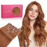 WENNALIFE Clip in Hair Extensions Real Human Hair, 16 Inch 120g 7pcs Cinnamon Terra Copper Remy Hair Straight Natural Extensione