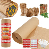BRIVADO Honeycomb Packing Paper 15x315 Roll with Fragile & Labeling Stickers, Gloves - Bubble Wrap for Moving,Products & Gifts 