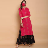 Anni Designer Women'S Rayon Straight Printed Kurta With Sharara (Pink S),Pink,S,Rayon,Straight,kurta