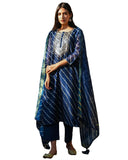 Anni Designer Women'S Cotton Blend Straight Printed Kurta With Pant & Dupatta (Doremi Navy_S_Navy Blue_Small),Navy Blue,S