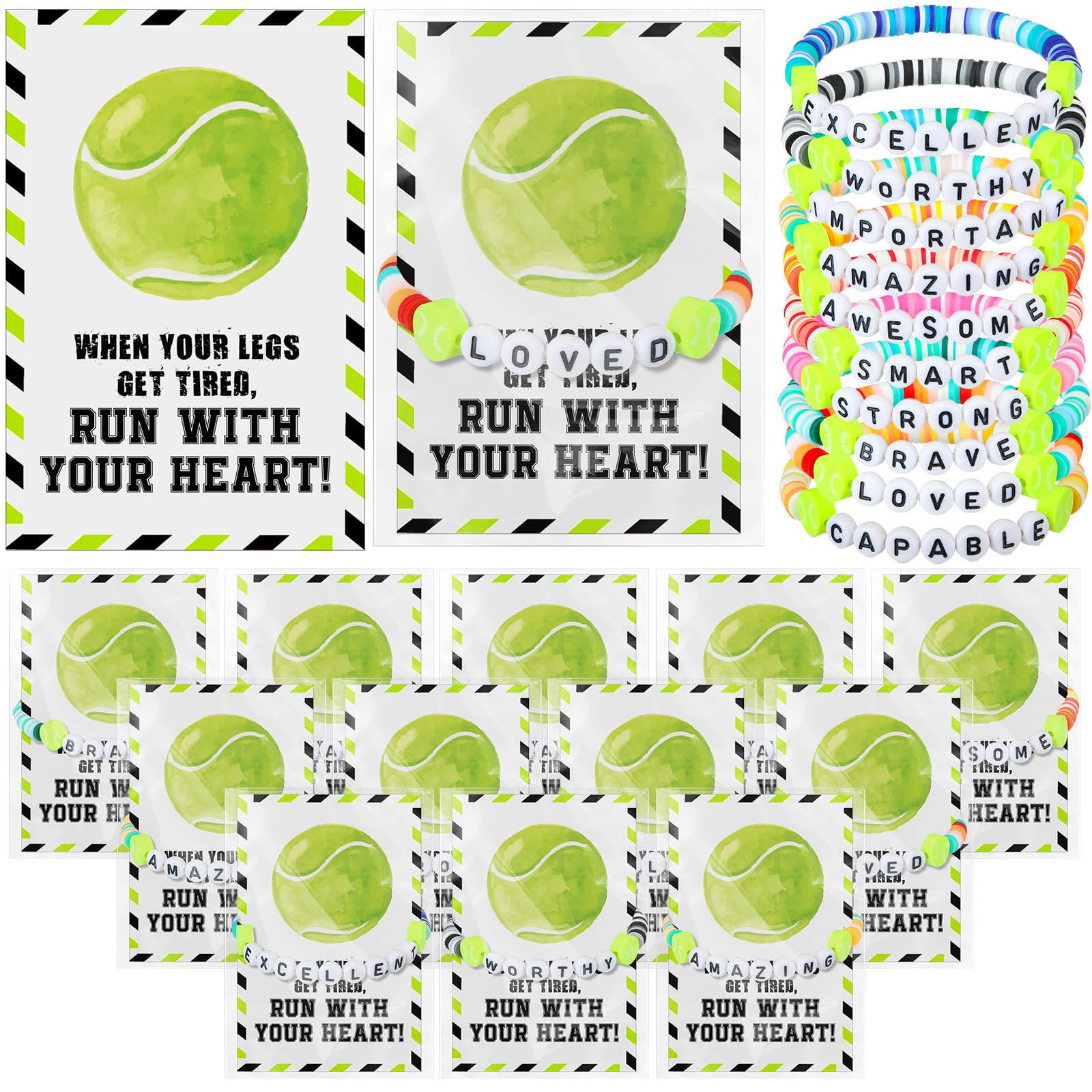Zeyune 20 Set Tennis Party Favors Beaded Bracelets Tennis Gifts Bulk Party Supplies Birthday Decorations for Women Men Clay Adju