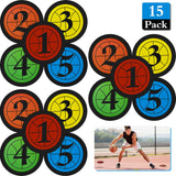 Outus 15 Pcs 7.5 Inch Basketball Spot Marker Colorful Training Marker Disc Spot Markers Stickers Number Floor Spot Markers Flat 