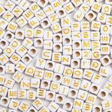 Luyoaozy 1000pcs Square Gold Letter Beads Acrylic 6x6mm Cube Beads for Bracelets Necklaces and Jewelry Making Alphabet Bead