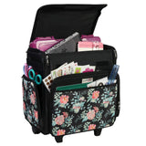 Everything Mary Collapsible Rolling Craft, Flowers Wheeled Scrapbook Tote for Scrapbooking & Art Travel Organizer Storage Bi