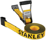 STANLEY S10000F Black/Yellow 2 x 27' Ratchet Strap with Flat Hooks - 3,333 LBS Safe Working Load / 10,000 LBS Break Strength