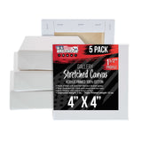 U.S. Art Supply 5-Pack Bulk Stretched Canvas for Painting 4 x 4 inch, Gallery Depth 1-1/2 Profile - 12oz Acrylic Gesso Triple Pr