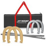 NQV Horseshoe Outdoor Game Set -Horse Shoe Game Kit,Sports Horseshoes Sets, Includes 4 Steel Horseshoes, 2 (20) Metal Stakes & C