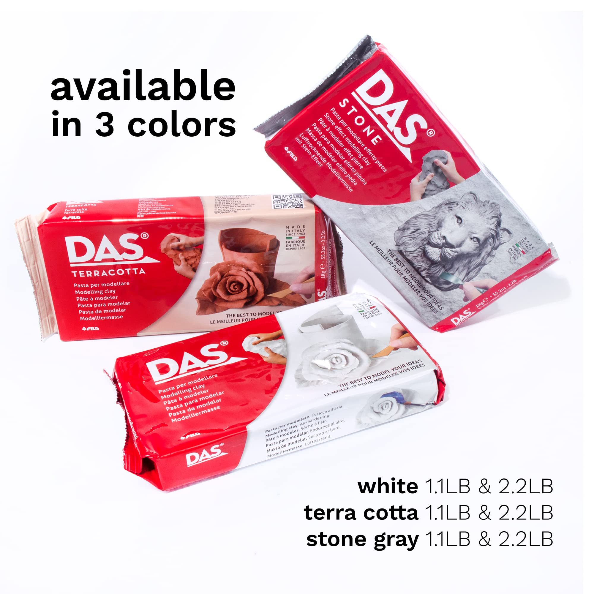 Das Air-Hardening Modeling Clay - Terra Cotta Clay 2.2Lb Block - Pliable Air Clay For Sculpting And Coating - Easy To Use Air Dr