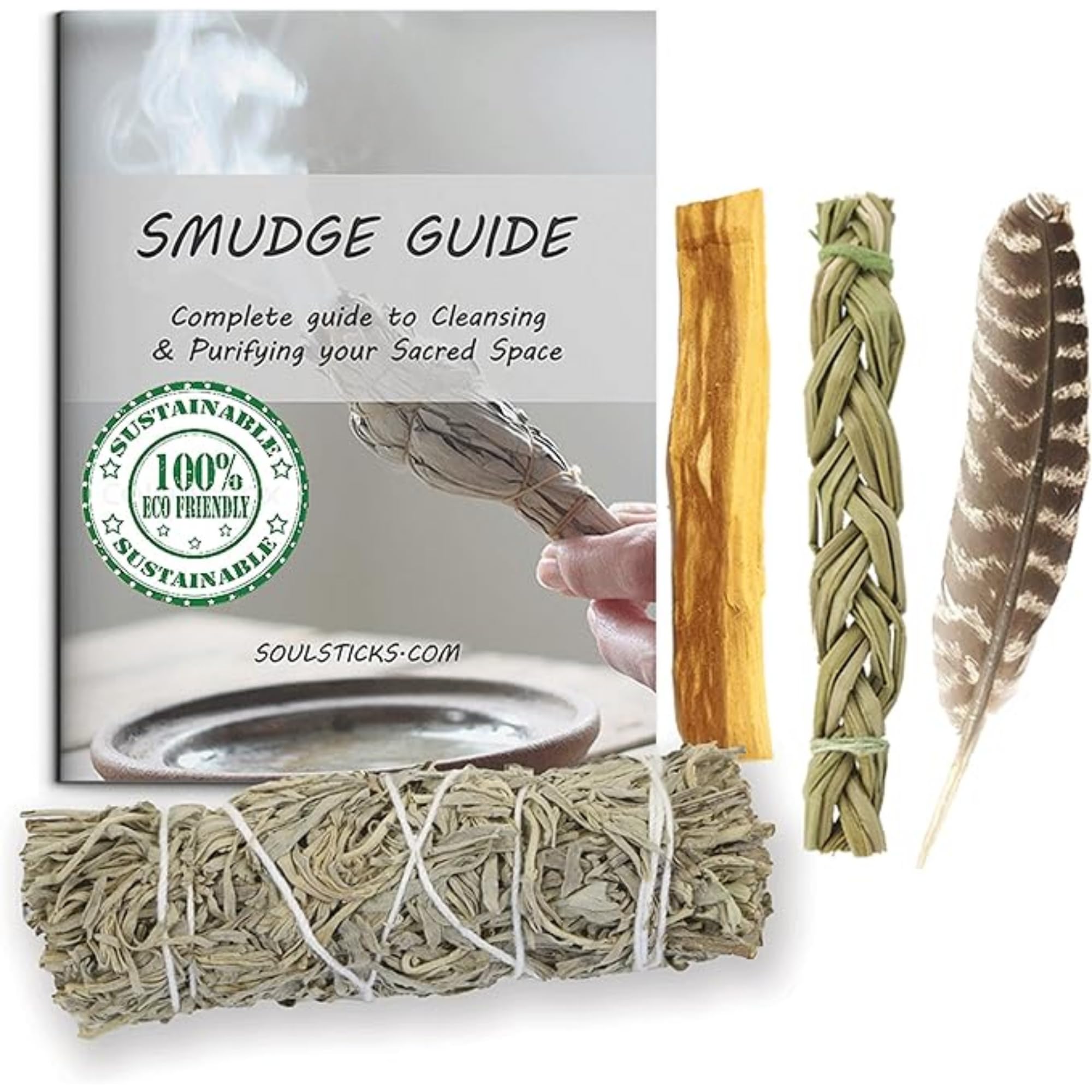 Ancient VEDA Sage Smudge Kit | USDA Organic Blue Sage, Sweetgrass, & Palo Santo Sticks Smudging Kit for Meditation, Yoga, Reiki,