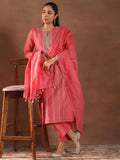 Libas Women'S Chanderi Silk Embroidered Kurta Set (49432 Coral